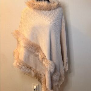 Chic blush pink  Faux Fur Trim Poncho